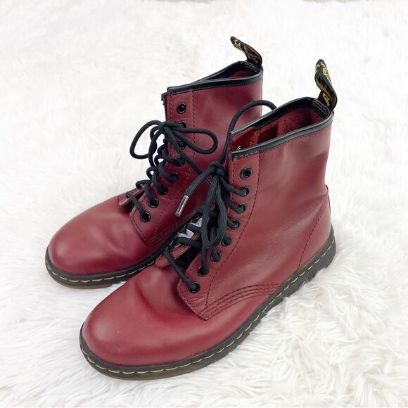 Dr. Martens Pascal Red Leather Lace Up High Top Boots - Picture 1 of 10